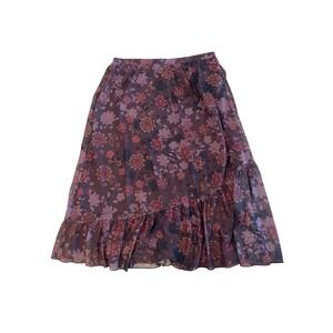 Coldwater Creek Purple Floral Mesh Midi Skirt Asymmetric Ruffle Hem Petite Small